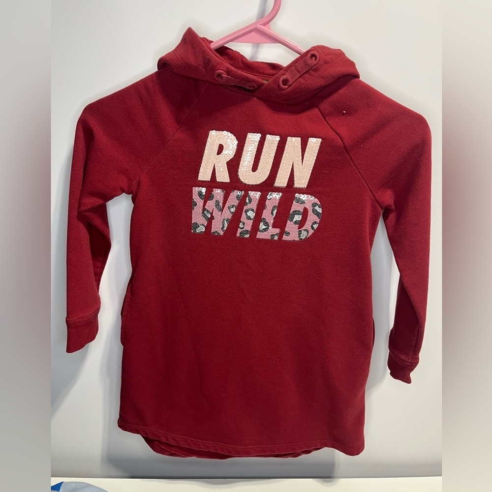 Dip Red Kids Sweatshirt Dress Hoodie with 'Run Wild' Sequins logo